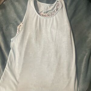 Athleta White Sleeveless Tank Top with Lace Trim